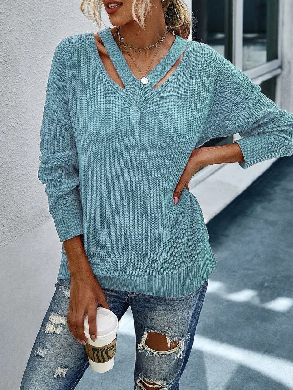 V Neck Fluffy Sweater for Women