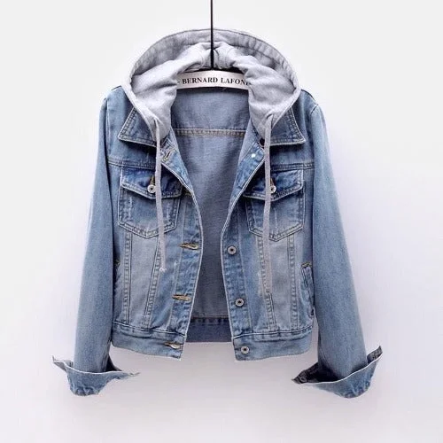 Women Fashion Slim Denim Jacket Coats Soft Hooded Warm Outwear