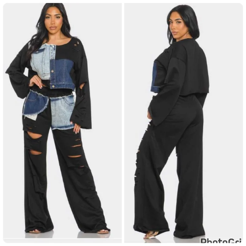 Denim Patches Pants Set **PRE-ORDER 9/25/24**