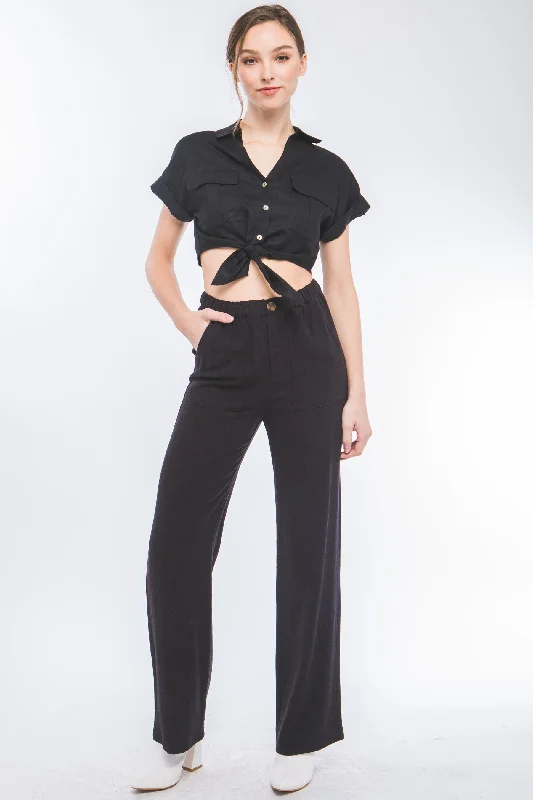 Linen Pocket Front Pant in black