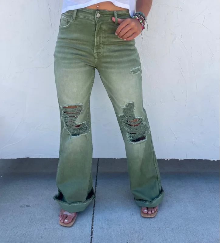 Olive Distressed Jean