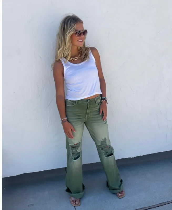 Olive Distressed Jean