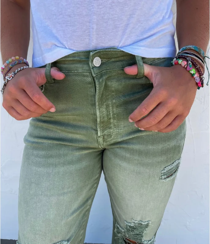 Olive Distressed Jean