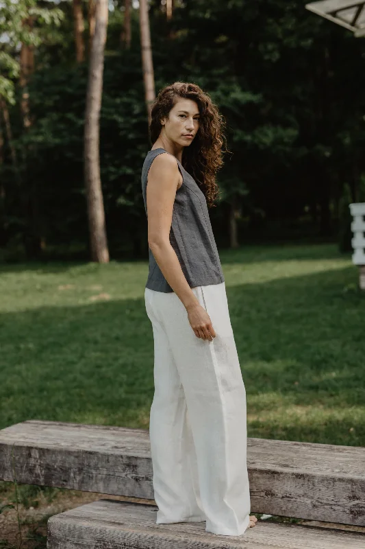 Oulu Super Long Linen Pants - Charcoal