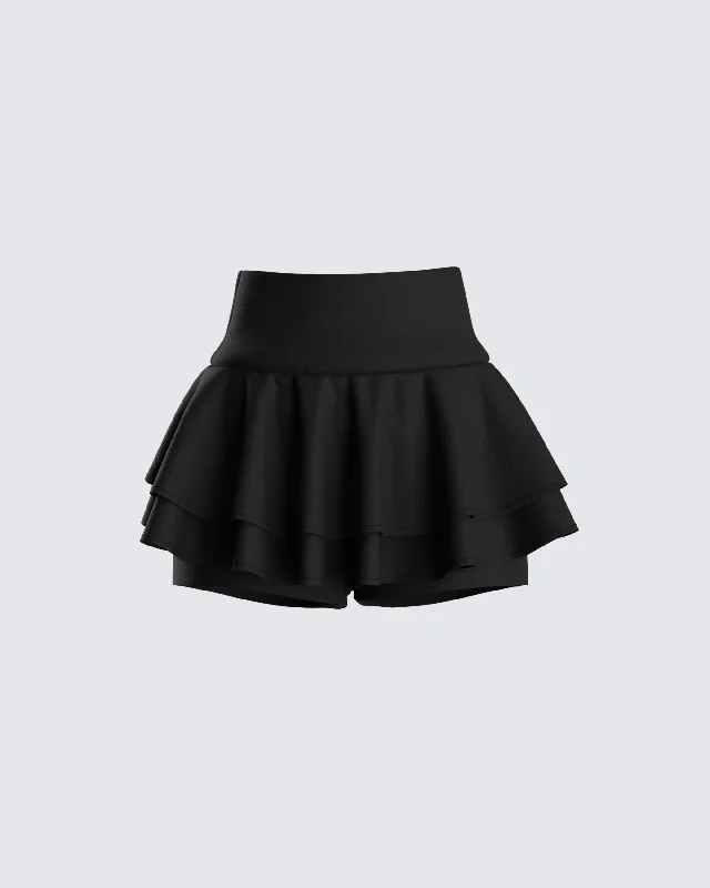 Pippa Black Ruffle Tiered Skort