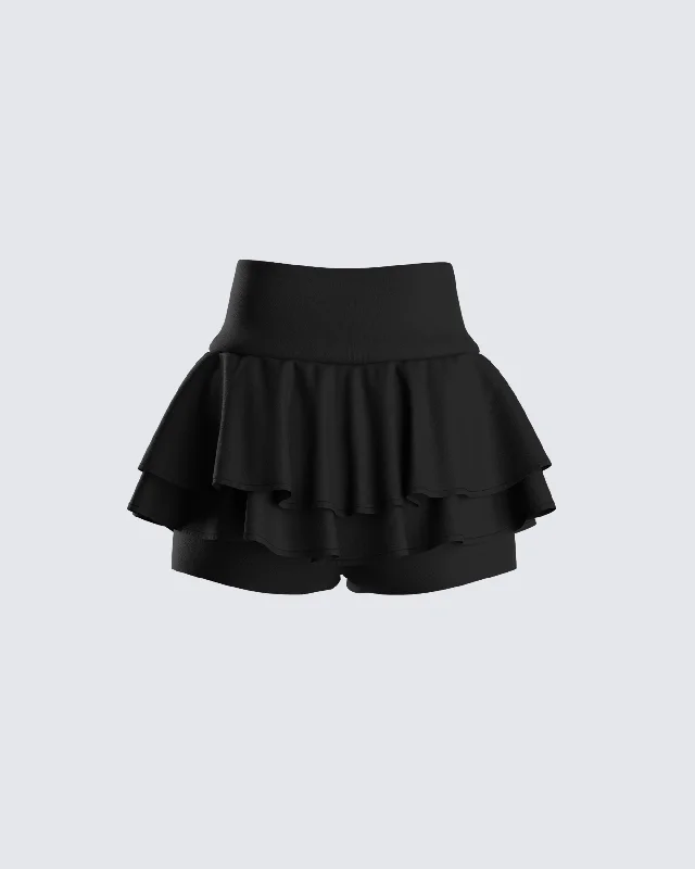 Pippa Black Ruffle Tiered Skort