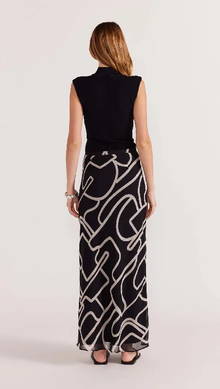 Staple the Label - Vento Bias Maxi Skirt in Black/Cream