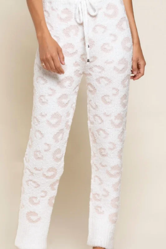 Cozy It Up Leopard Pants In Pink/white