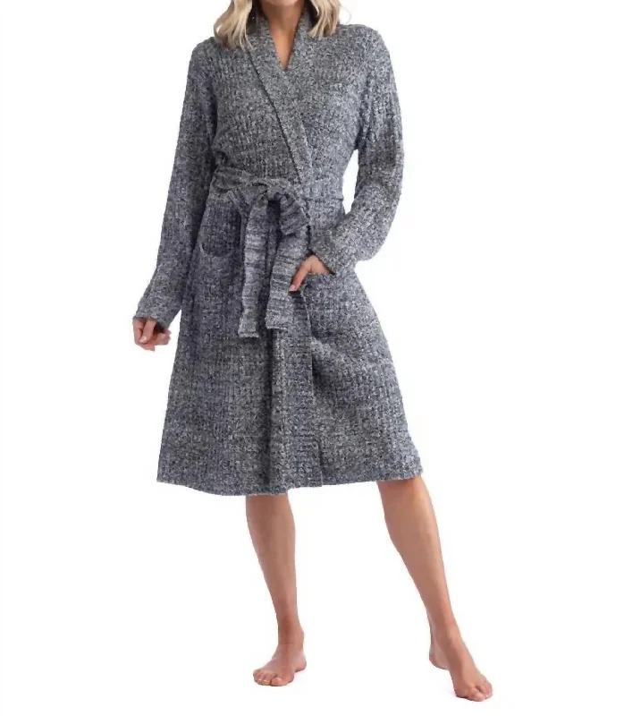 Marshmallow Rib Robe In Heather Black