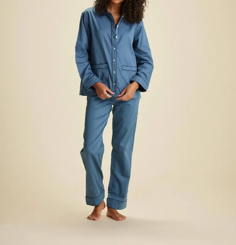 Poplin Piped Pant Set In Wyeth Pacific Blue