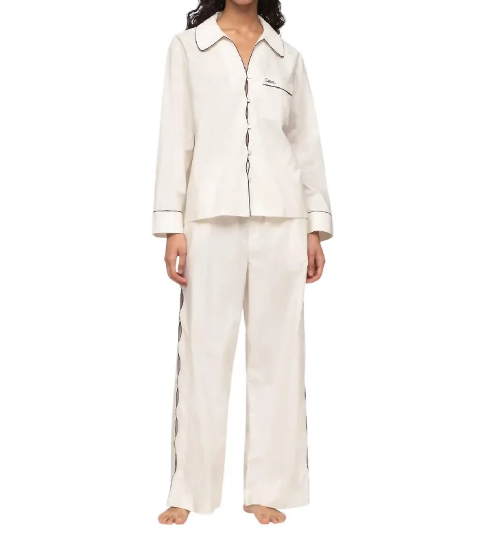 Vesta Binding Pajama Set In White