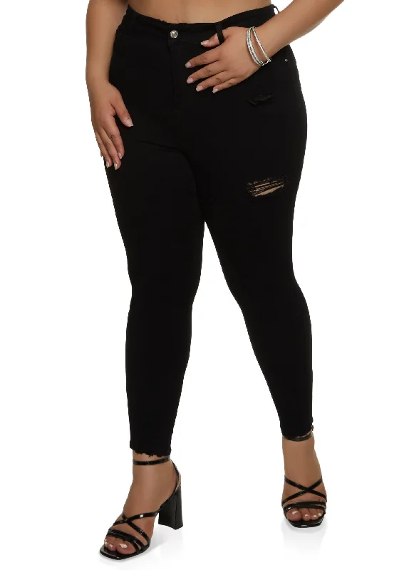 Plus Size WAX Distressed High Rise Skinny Jeans