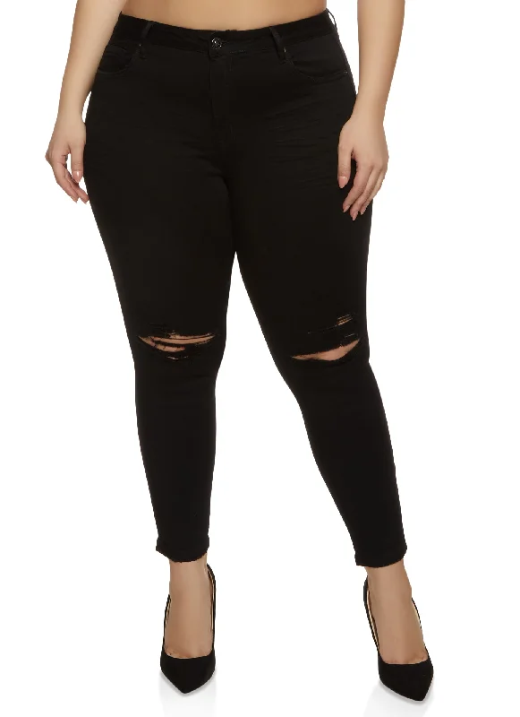 Plus Size WAX Ripped Knee Distressed Jeans