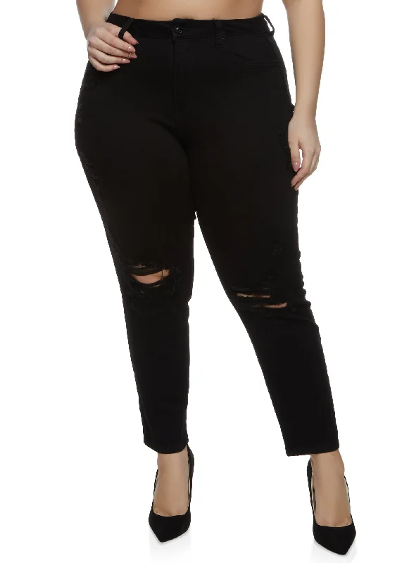 Plus Size WAX Ripped Knee Skinny Jeans