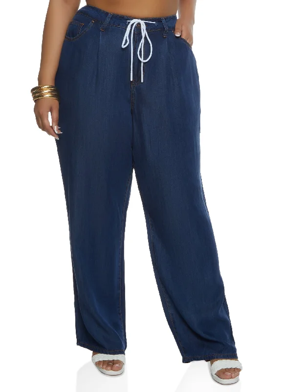 Plus Size WAX Drawstring Wide Leg Jeans