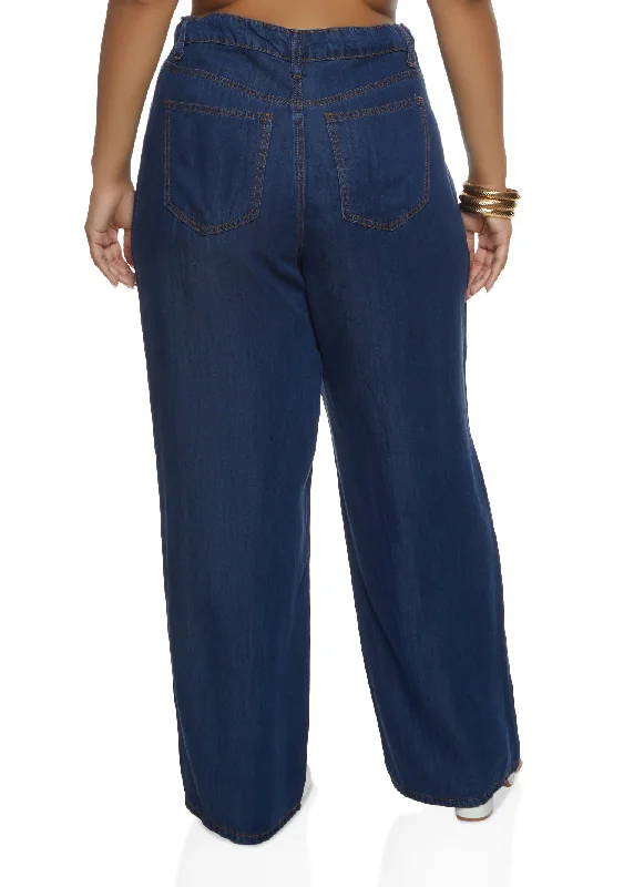 Plus Size WAX Drawstring Wide Leg Jeans