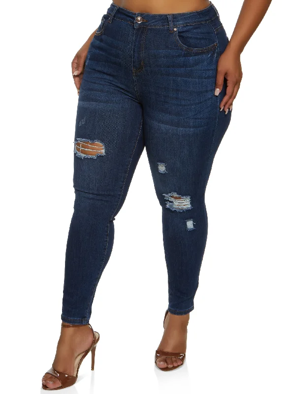 Plus Size WAX Ripped Skinny Leg Jeans