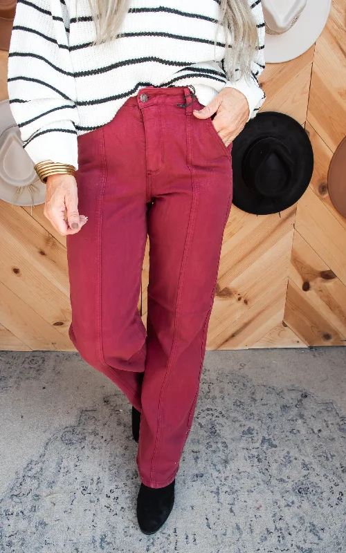 High Waist Burgundy Straight Denim Jeans | Judy Blue