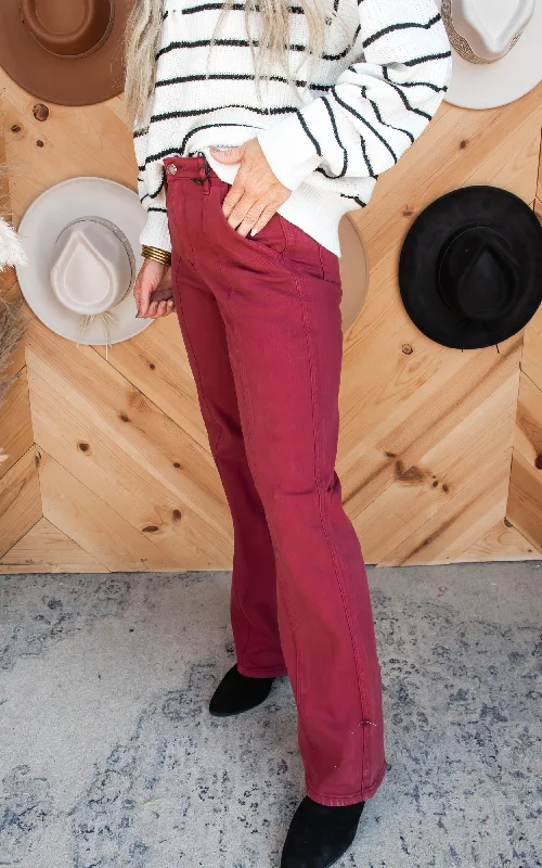 High Waist Burgundy Straight Denim Jeans | Judy Blue