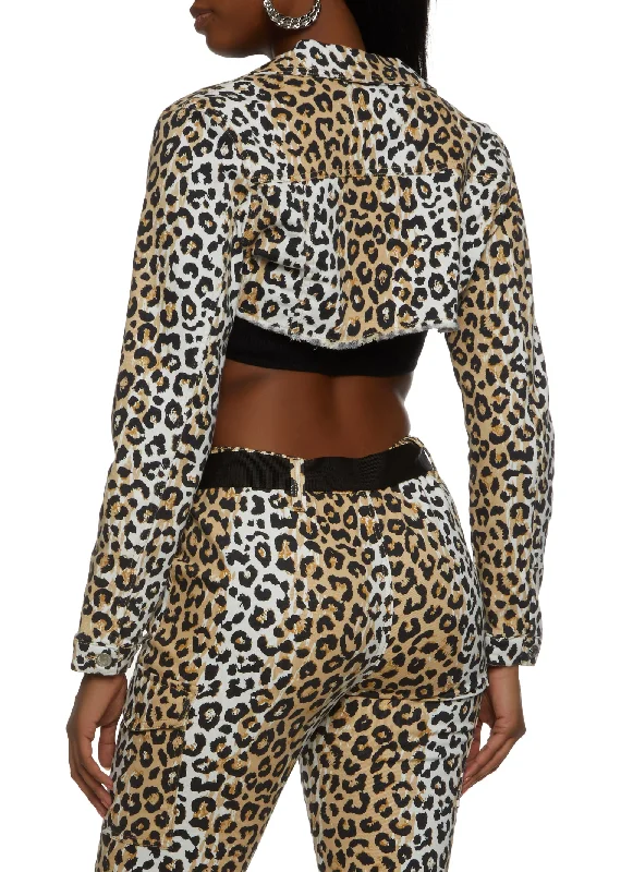 Almost Famous Leopard Denim Cropped Jacket