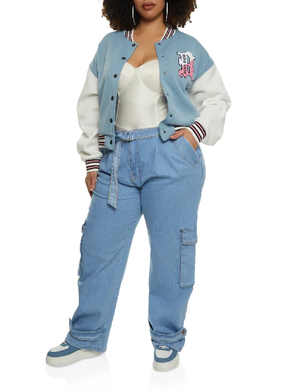 Plus Size Belted Wide Leg Cargo Jeans