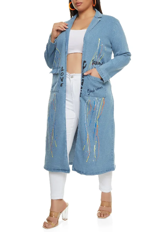 Plus Size Nothing Is Impossible Longline Jean Jacket