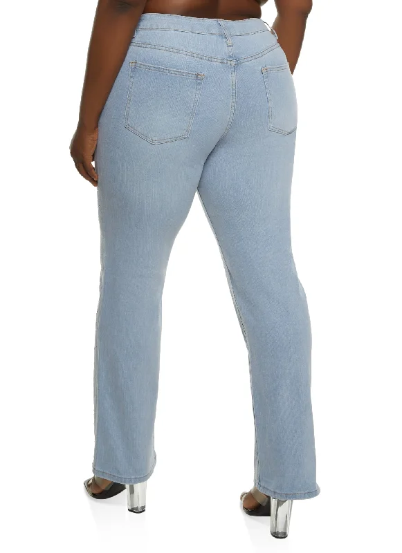 Plus Size Rhinestone High Waist Straight Leg Jeans