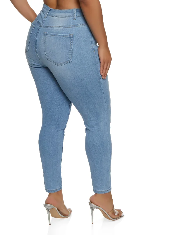 Plus Size WAX Basic Whiskered Skinny Jeans