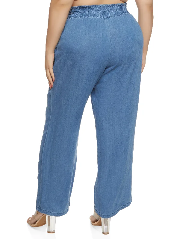 Plus Size WAX Denim Paperbag Wide Leg Pants