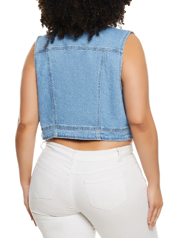 Plus Size WAX Distressed Cropped Denim Vest