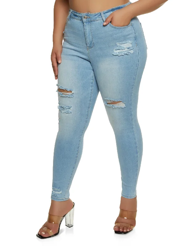 Plus Size WAX Distressed High Waist Skinny Jeans