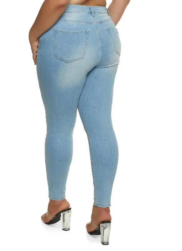 Plus Size WAX Distressed High Waist Skinny Jeans