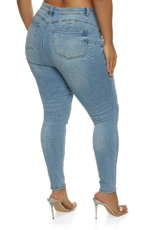 Plus Size WAX Whiskered High Waisted Jeans