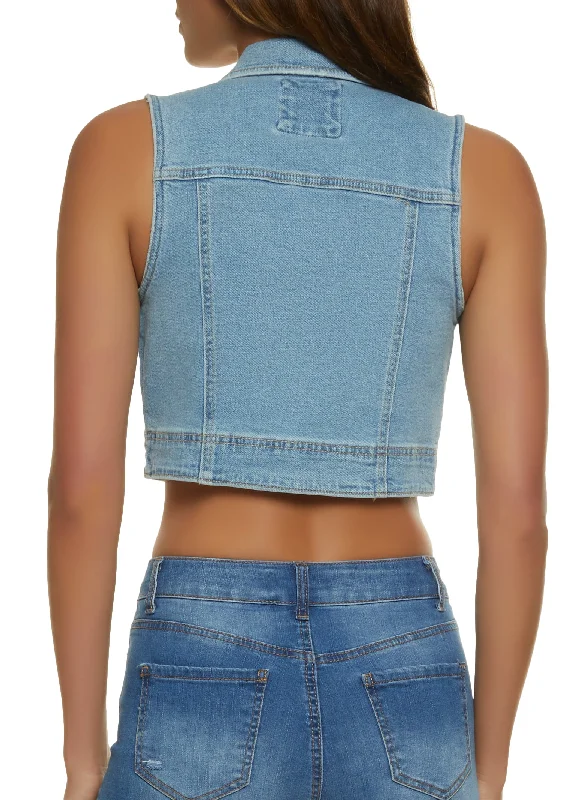 WAX Distressed Denim Cropped Vest