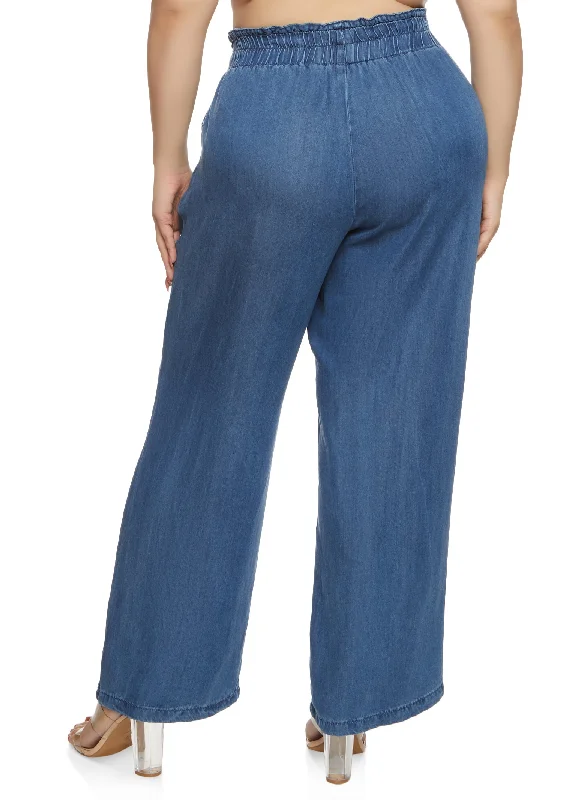 Plus Size WAX Denim Paperbag Wide Leg Pants