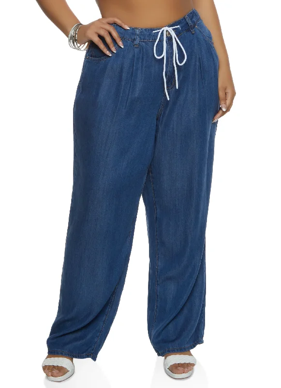 Plus Size WAX Drawstring Wide Leg Jeans