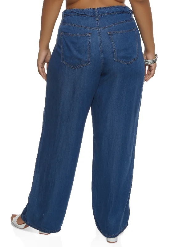 Plus Size WAX Drawstring Wide Leg Jeans