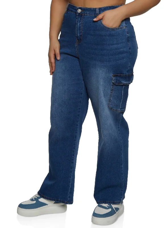 Plus Size WAX Whiskered Wide Leg Cargo Jeans