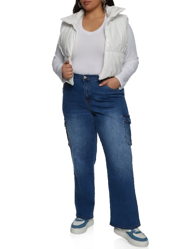 Plus Size WAX Whiskered Wide Leg Cargo Jeans