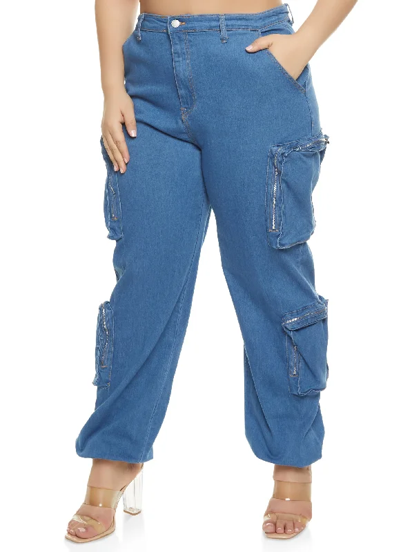 Plus Size Zip Cargo Pocket Jeans