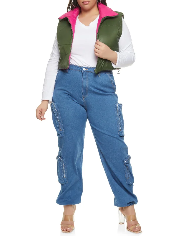 Plus Size Zip Cargo Pocket Jeans