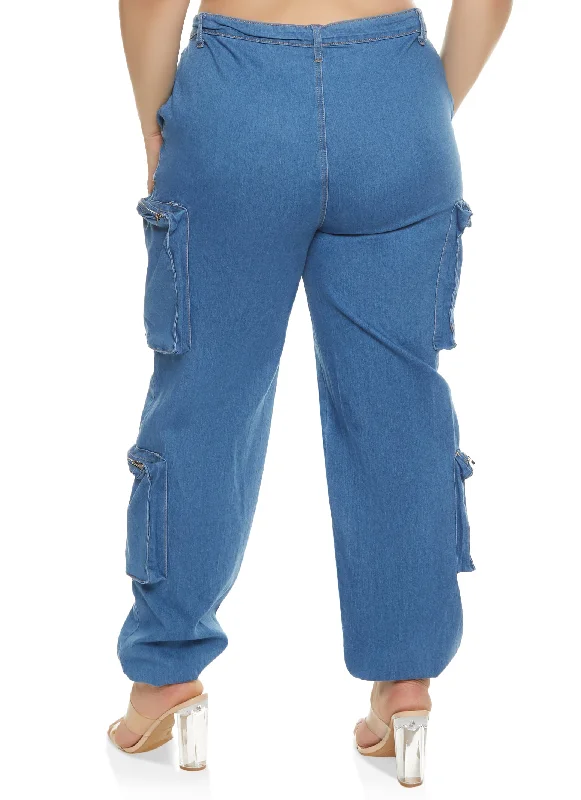 Plus Size Zip Cargo Pocket Jeans