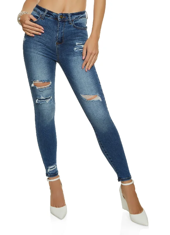 WAX High Rise Ripped Patch and Repair Skinny Jeans