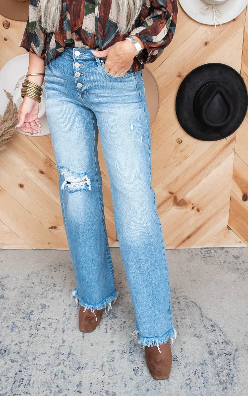 Mid Rise Button Down Wide Leg Denim Jeans | Risen - Final Sale