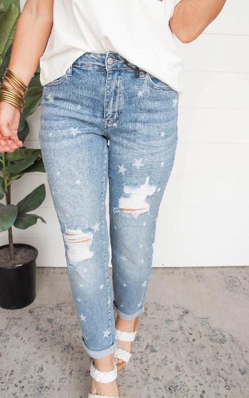 Star Crossed Destroy & Roll Cuff Boyfriend Denim Jeans | Judy Blue - Final Sale