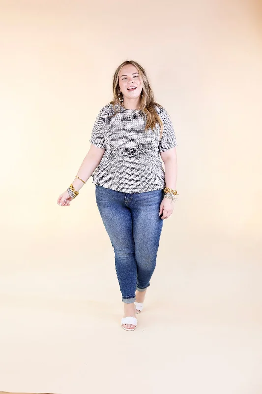 Back and Better Tweed Peplum Top with Short Sleeves in Black and White