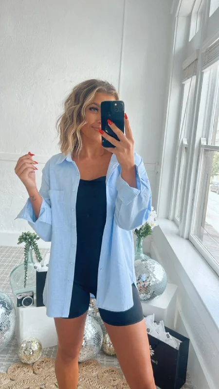 Oversized Button Up Top, Blue