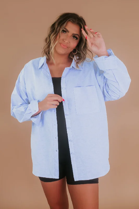 Oversized Button Up Top, Blue