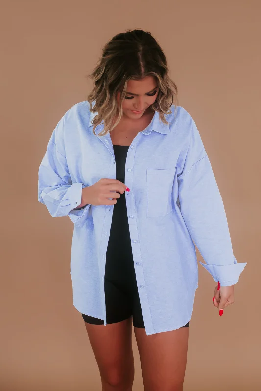 Oversized Button Up Top, Blue