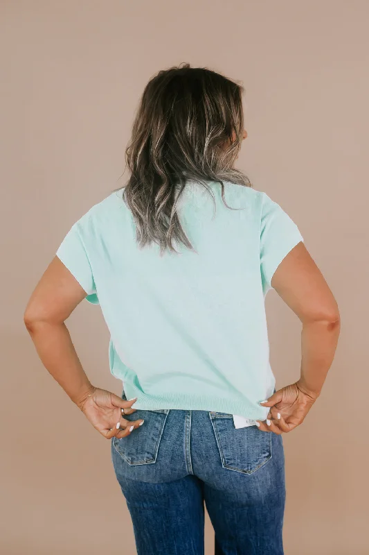 Mock Neck Short Sleeve Top, Mint